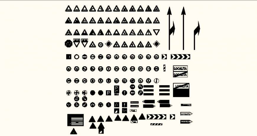 Different logo and symbol related with traffic area dwg file