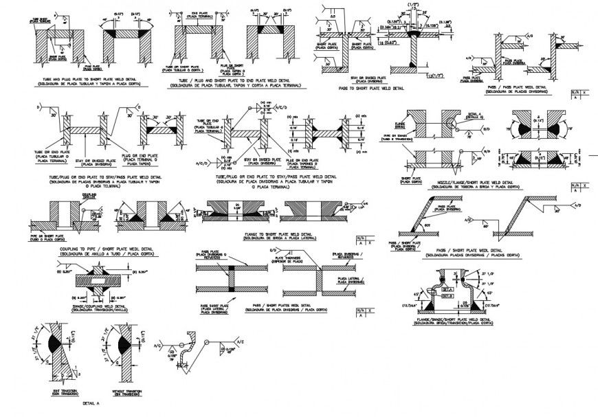 Different metal plate weld joint elevation in auto cad file