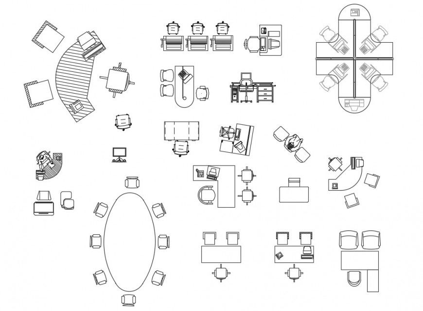 Different office working table units 2d view CAD furniture block autocad file