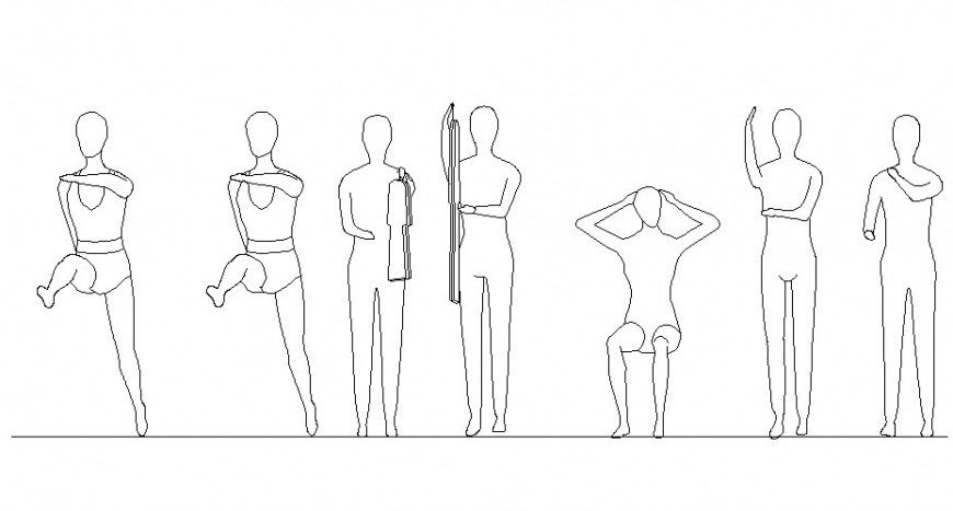 Different people CAD block 2d view layout file in autocad format