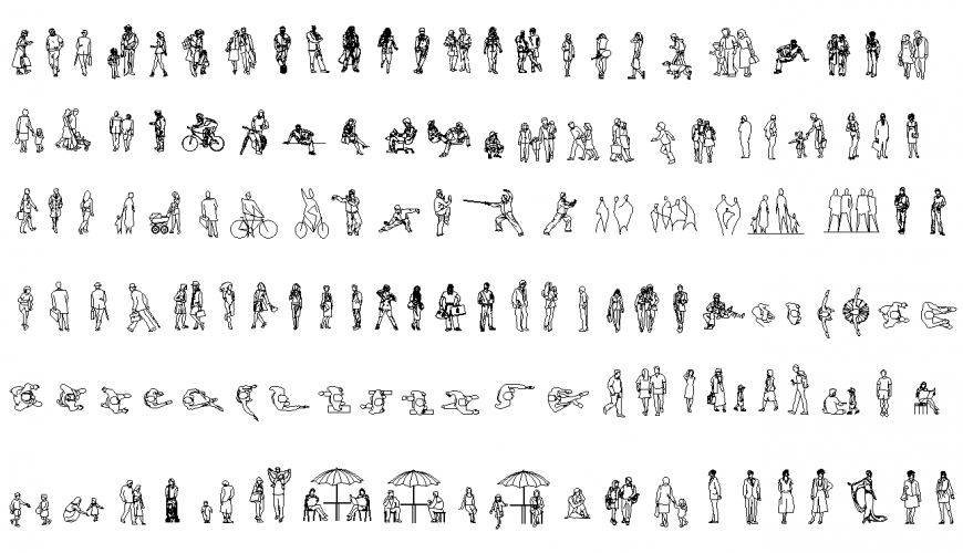 Different people CAD blocks 2d view layout autocad file