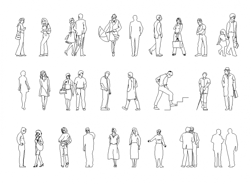 Different people CAD blocks detail elevation 2d view autocad file