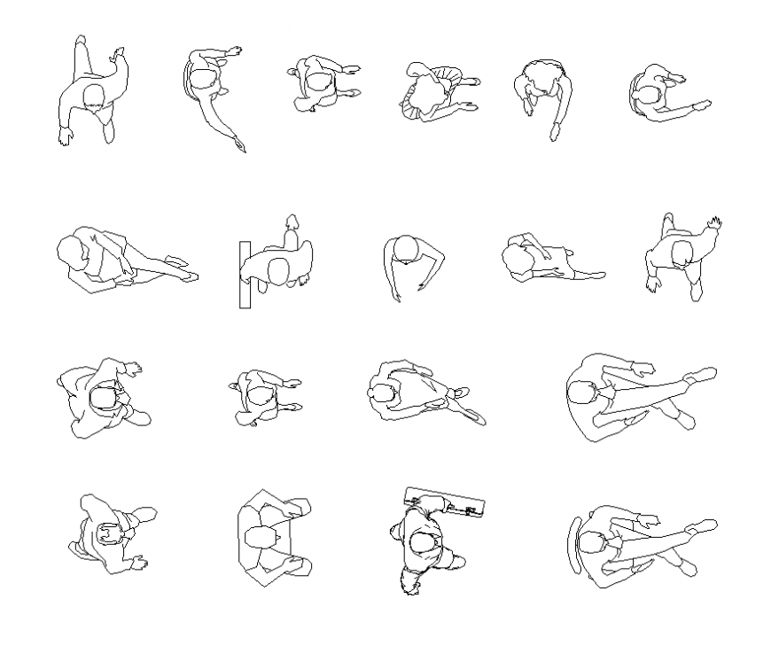 Different people CAD blocks detail elevation 2d view layout file