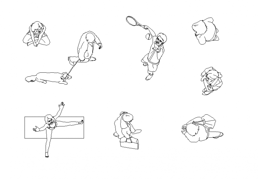 Different people doing activities CAD blocks layout file