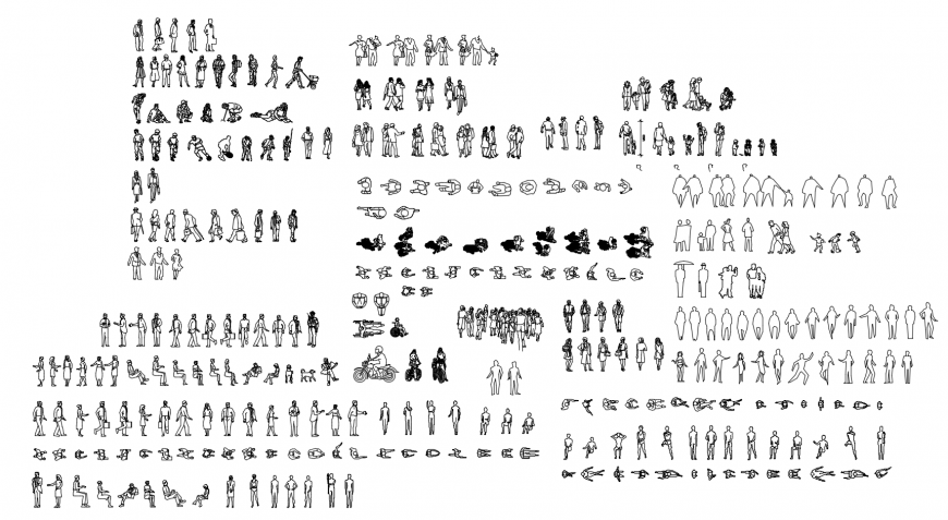 Different people groups elevation 2d view autocad file