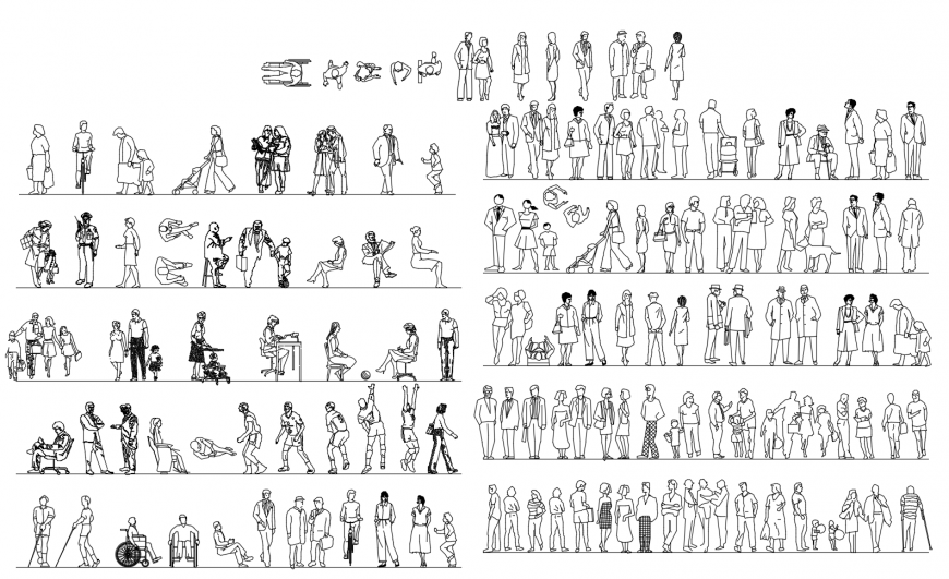 Different people units block 2d view autocad file
