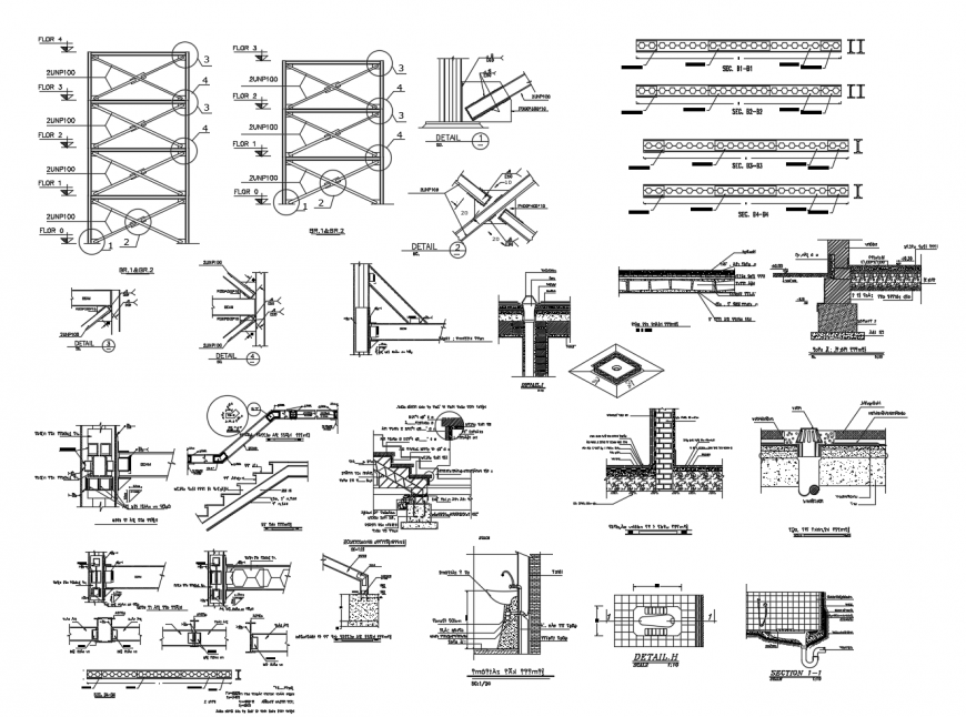 Different RCC construction units 2d view autocad file