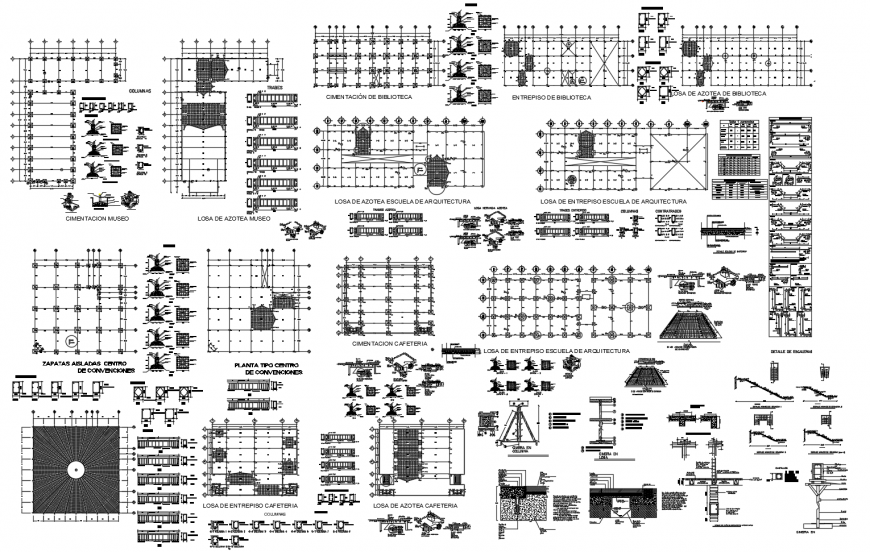 Different reinforced concrete cement (RCC) structure 2d view dwg file