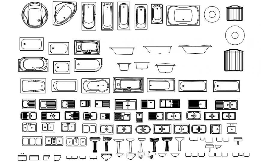 Different sanitary block plan and elevation in AutoCAD