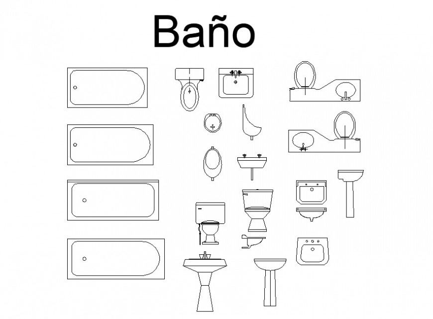 Different sanitary blocks 2d view CAD layout file in dwg format