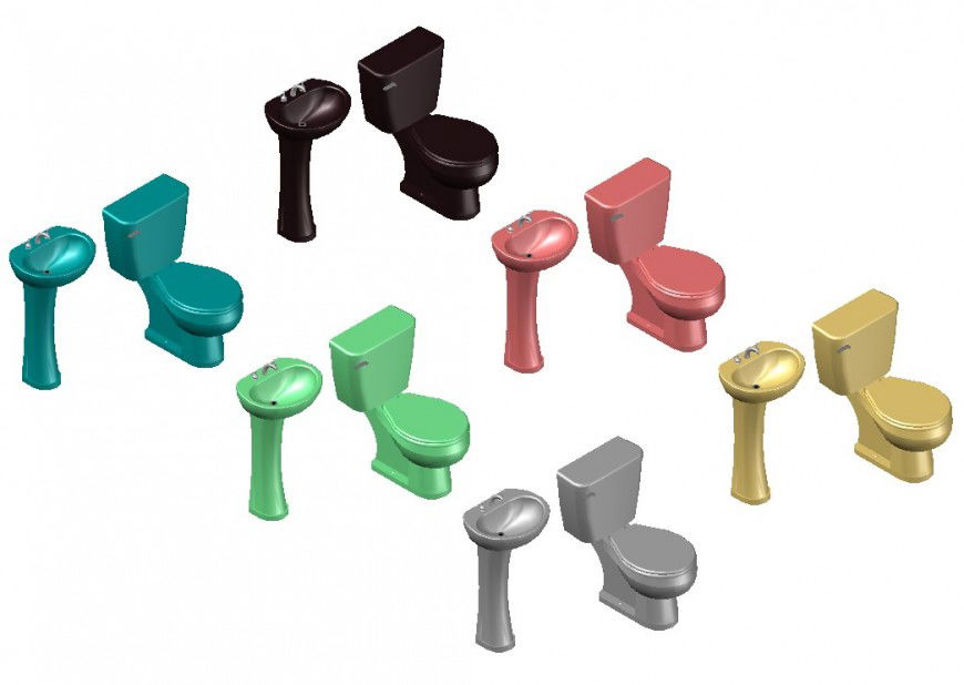 Different sanitary blocks 3d model layout file in autocad format