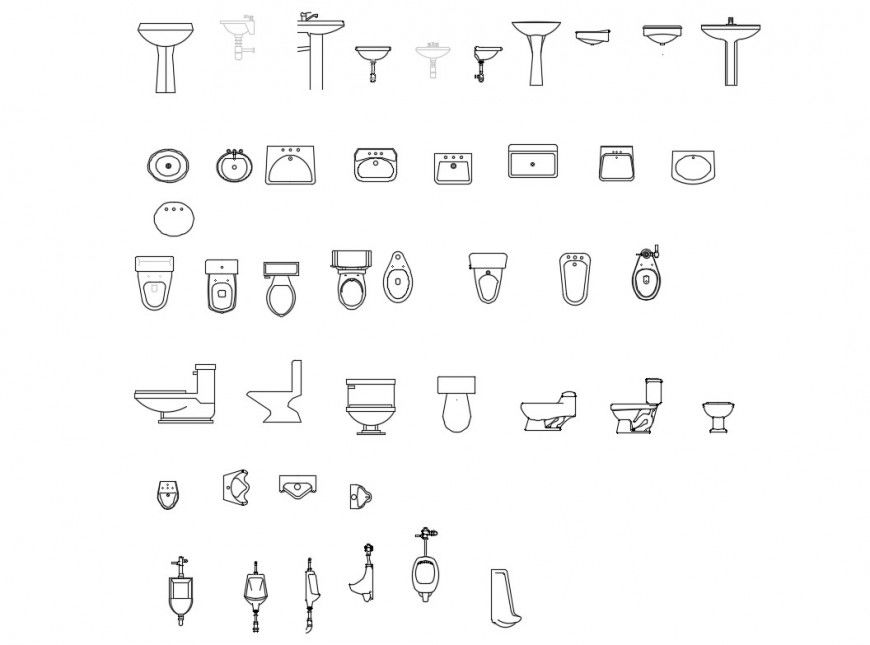 Different sanitary blocks detail 2d view autocad file