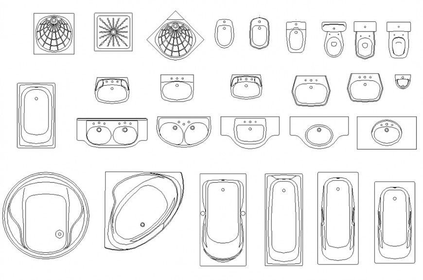 Different sanitary blocks detail 2d view dwg file