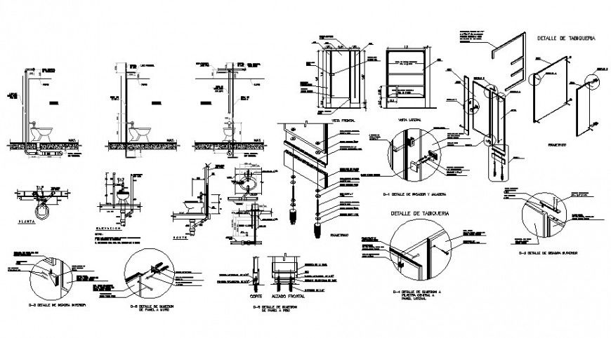 Different sanitary installation 2d view layout file in autocad format