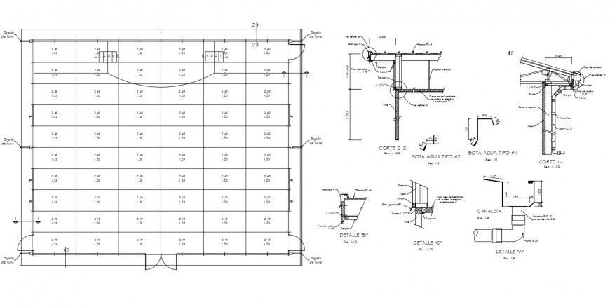 Roof Water Discharge Structural Sections Construction CAD File