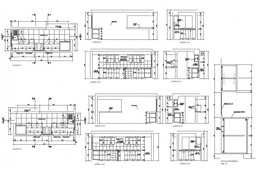 Different sections of kitchen block layout file in autocad format