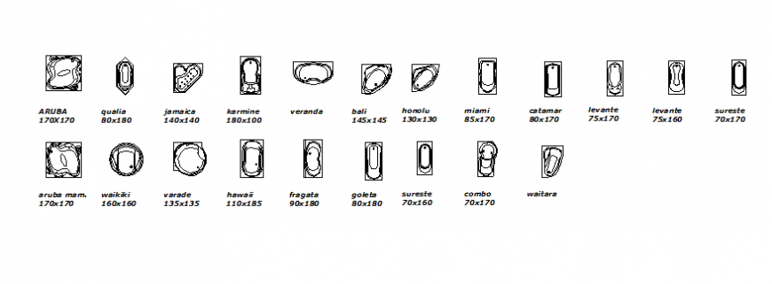 Different shape of bath tub autocad file