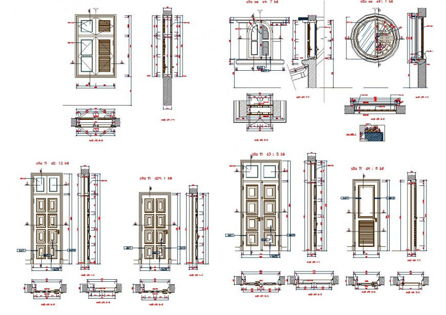 Different shape of plan and elevation door detail dwg file