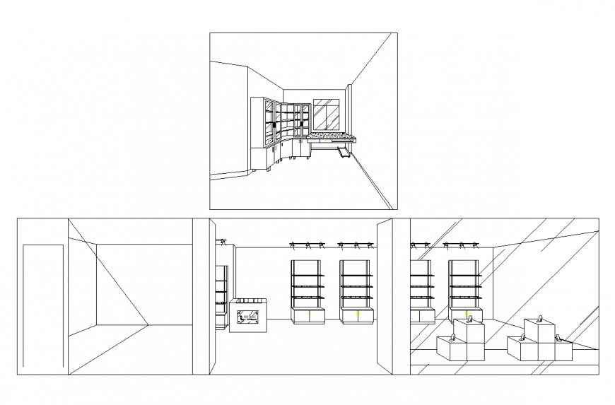 Different side isometric of the drawing room with interior detail dwg file