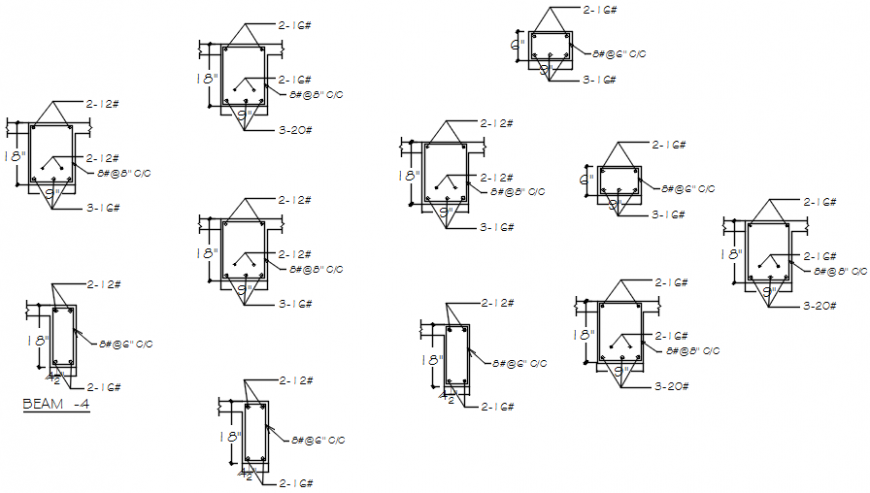 Different side view of beam construction view in AutoCAD