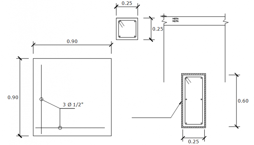 Different size column plan with construction view in AutoCAD software