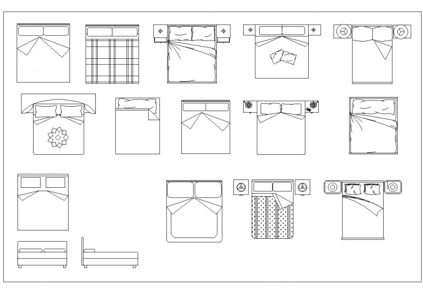 AutoCAD Elevation Drawing of Stylish Bedroom Bed Designs