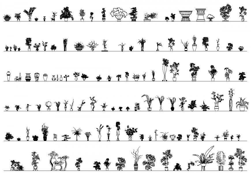 Different style of pots detail elevation CAD blocks layout dwg file