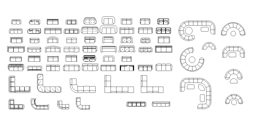 Different style sofa set detail 2d view CAD blocks elevation layout dwg file