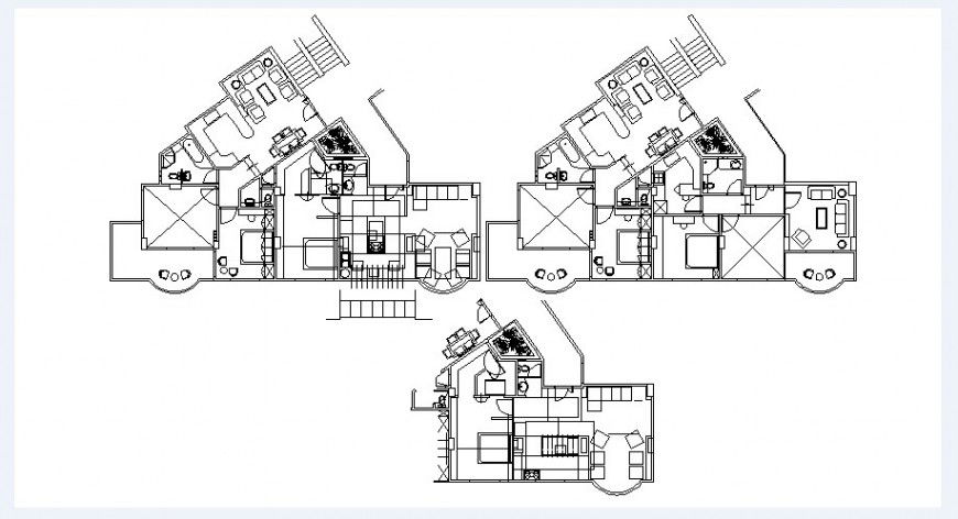 Different three houses distribution plan cad drawing details dwg file