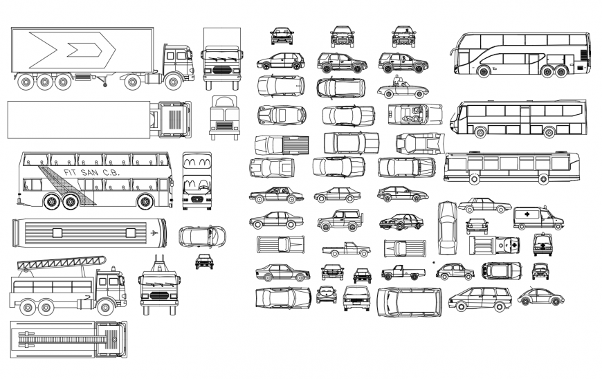 Different transportation blocks elevation 2d view dwg file