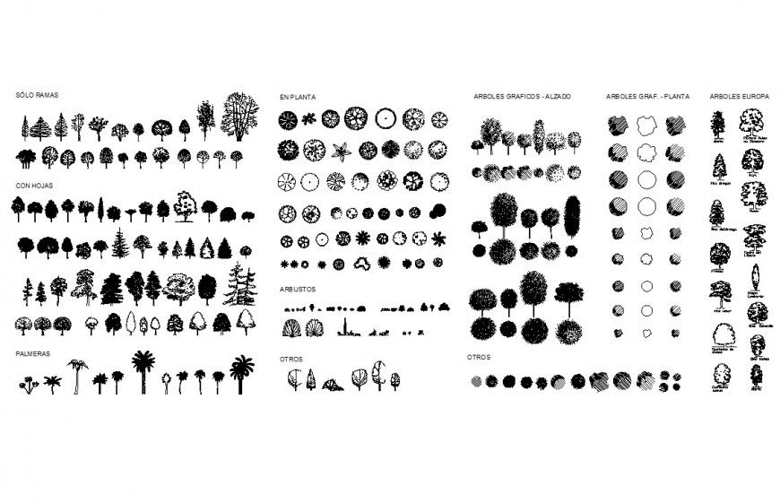 Different tree plant plan and elevation in auto cad