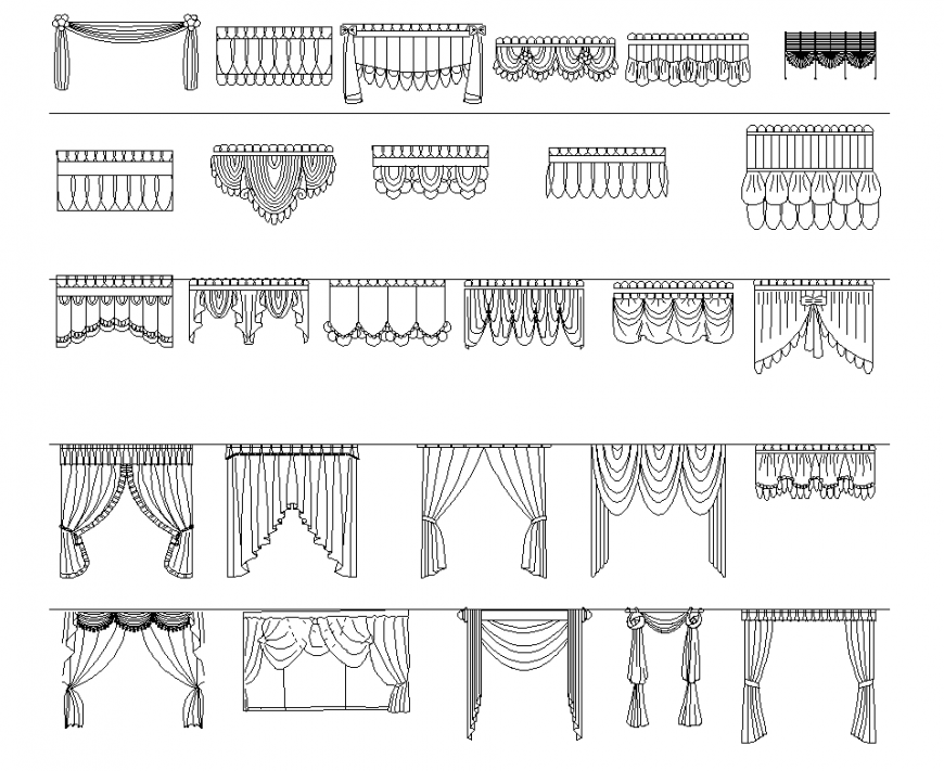 Different type of curtain detail elevation layout dwg file