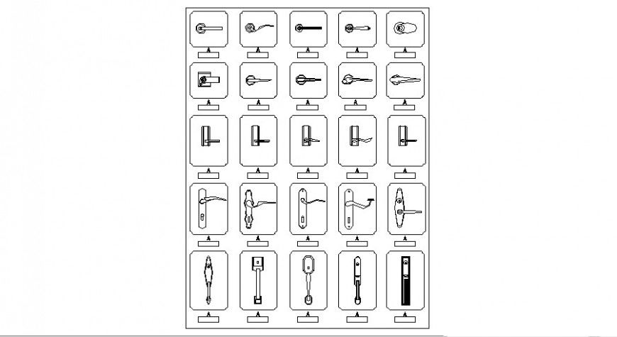 Different type of door handles block layout file in autocad format