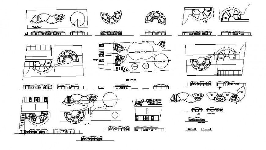 Different type of park design detail 2d view layout dwg file