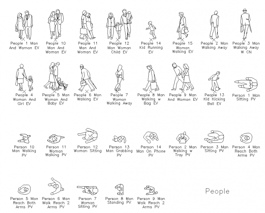 Different type of people activity drawing in dwg file.