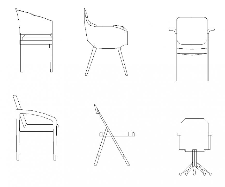 Different type of sitting chair detail elevation 2d view autocad file