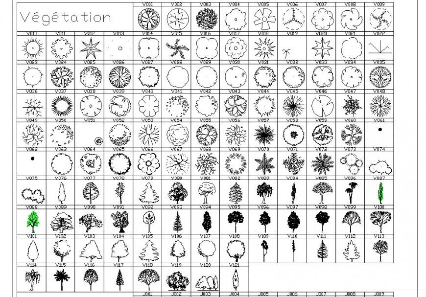 Different type of trees 2d view CAD block layout file in autocad format