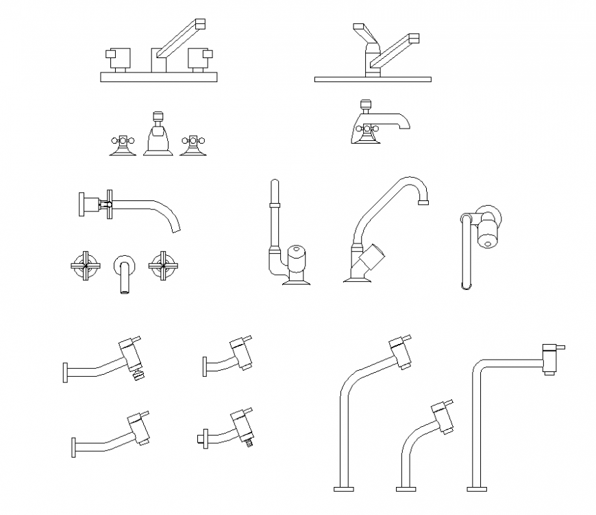 Different type of water tap detail 2d view layout dwg file