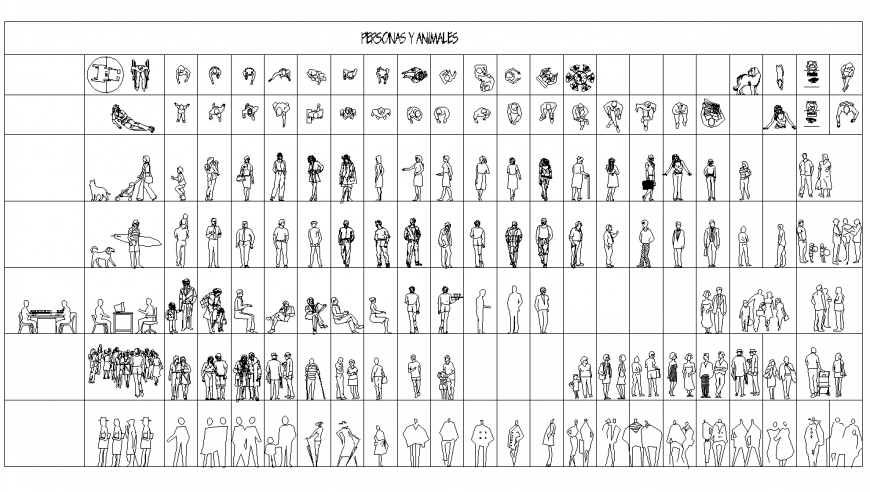 Different type people doing activities CAD block layout dwg file