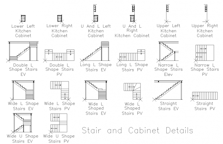 Different type Staircase detail plan and section drawing in dwg file.