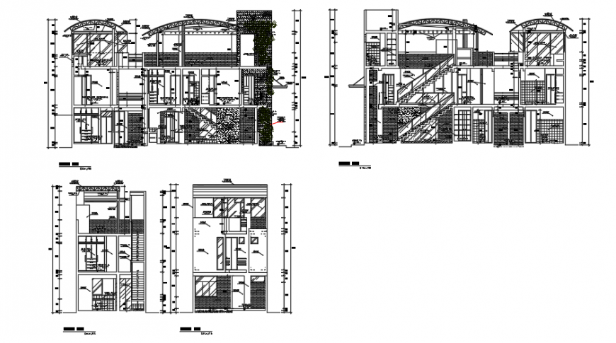 Different type view section design of Single family home design drawing