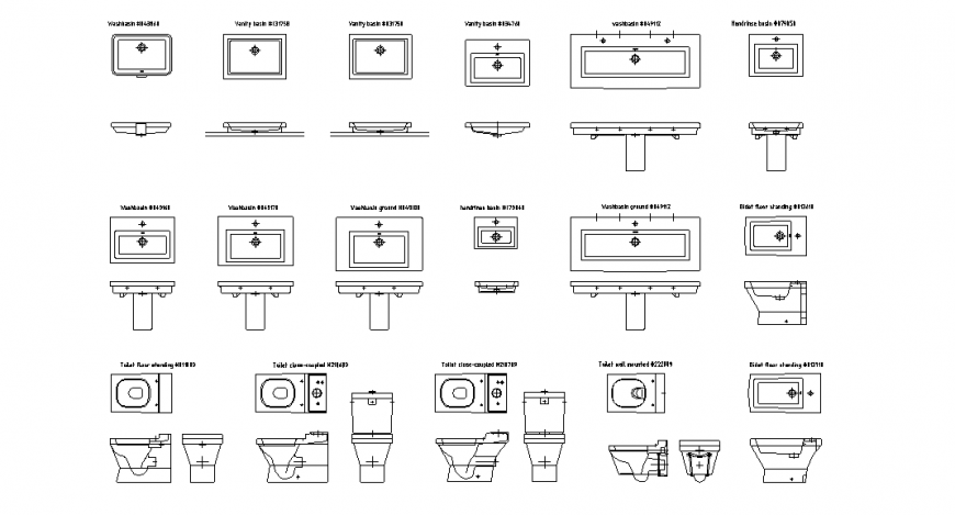 Different type wash Basin Plan & Side section view detail
