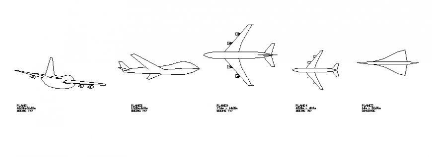 Different types of airplane drawing block dwg file