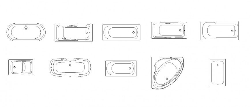 Different types of bathtub plan in dwg file.