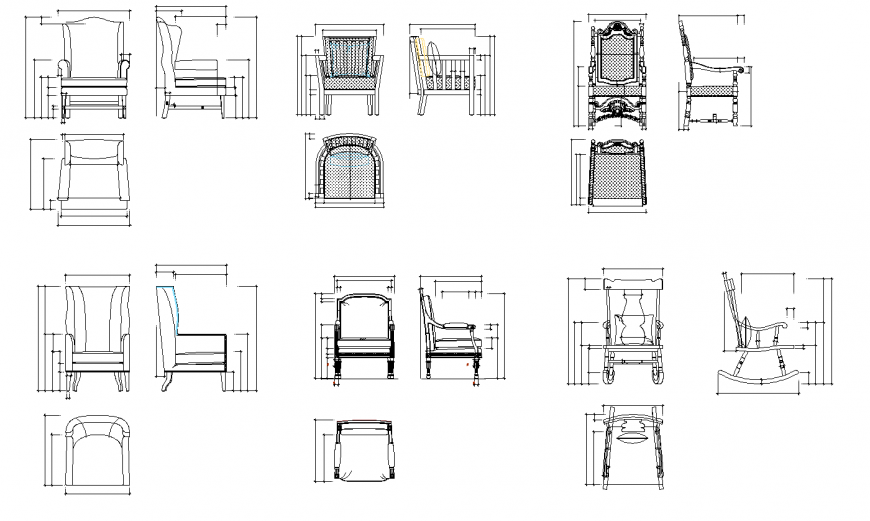 Different types of chair drawing in dwg file.
