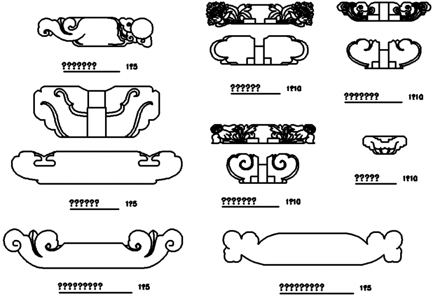 Different types of cornices in dwg file.