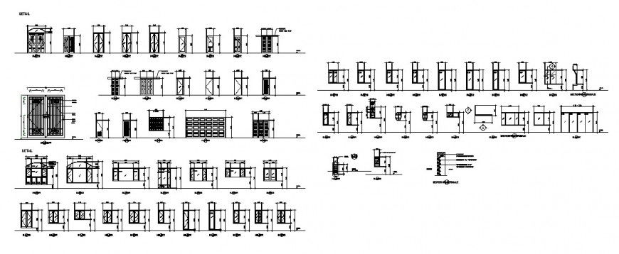 Different types of door and window units detailing drawing in this autocad file