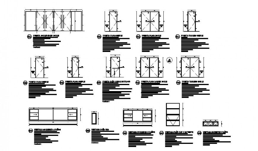 Different types of door and window units details in autocad