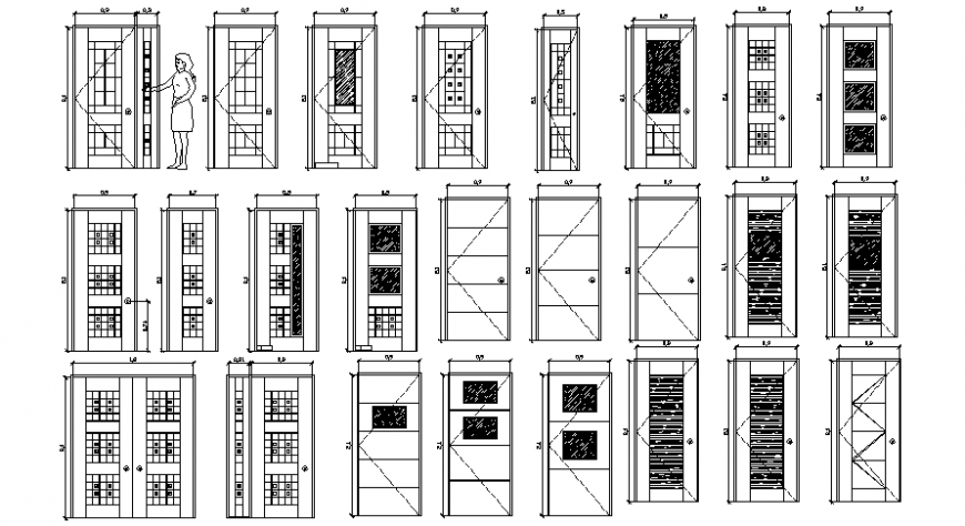 Different types of door block design 2d view dwg file
