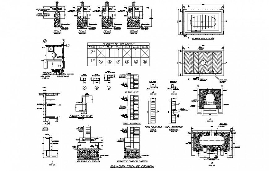 Different types of footing details in autocad drawing